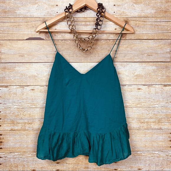 J. Crew Tops - J.Crew Emerald Green/teal  Blouse Ruffle Bottom